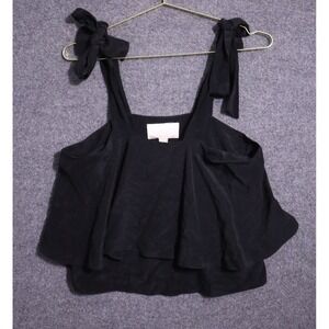 Morgan Carper‎ Shirt Women Small Black Silk Tie Strap Crop Flowy Tank Top EUC